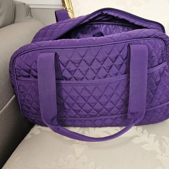 Vera Bradley Elderberry Purple Microfiber Carry On Tote Weekender Travel Bag - Picture 9 of 9